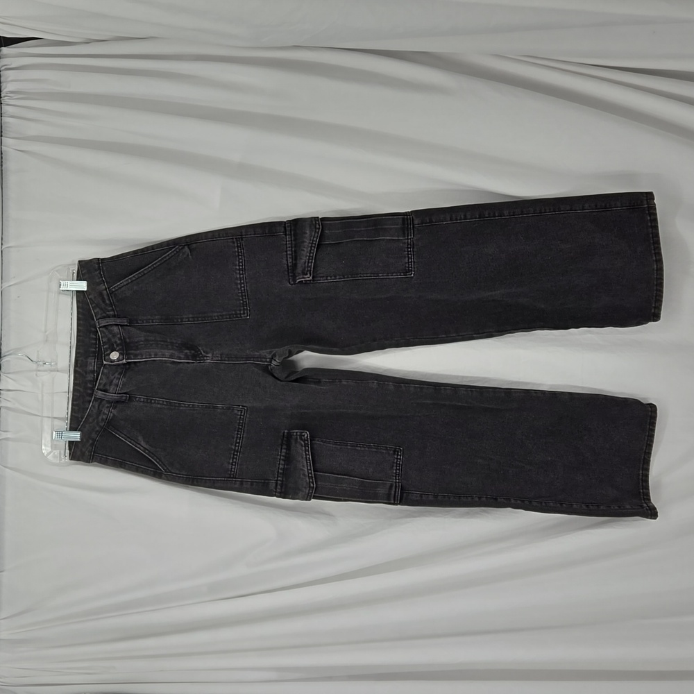 Shein High-Waisted Straight Leg Cargo Flap Pocket Side Cargo Jeans Black Large